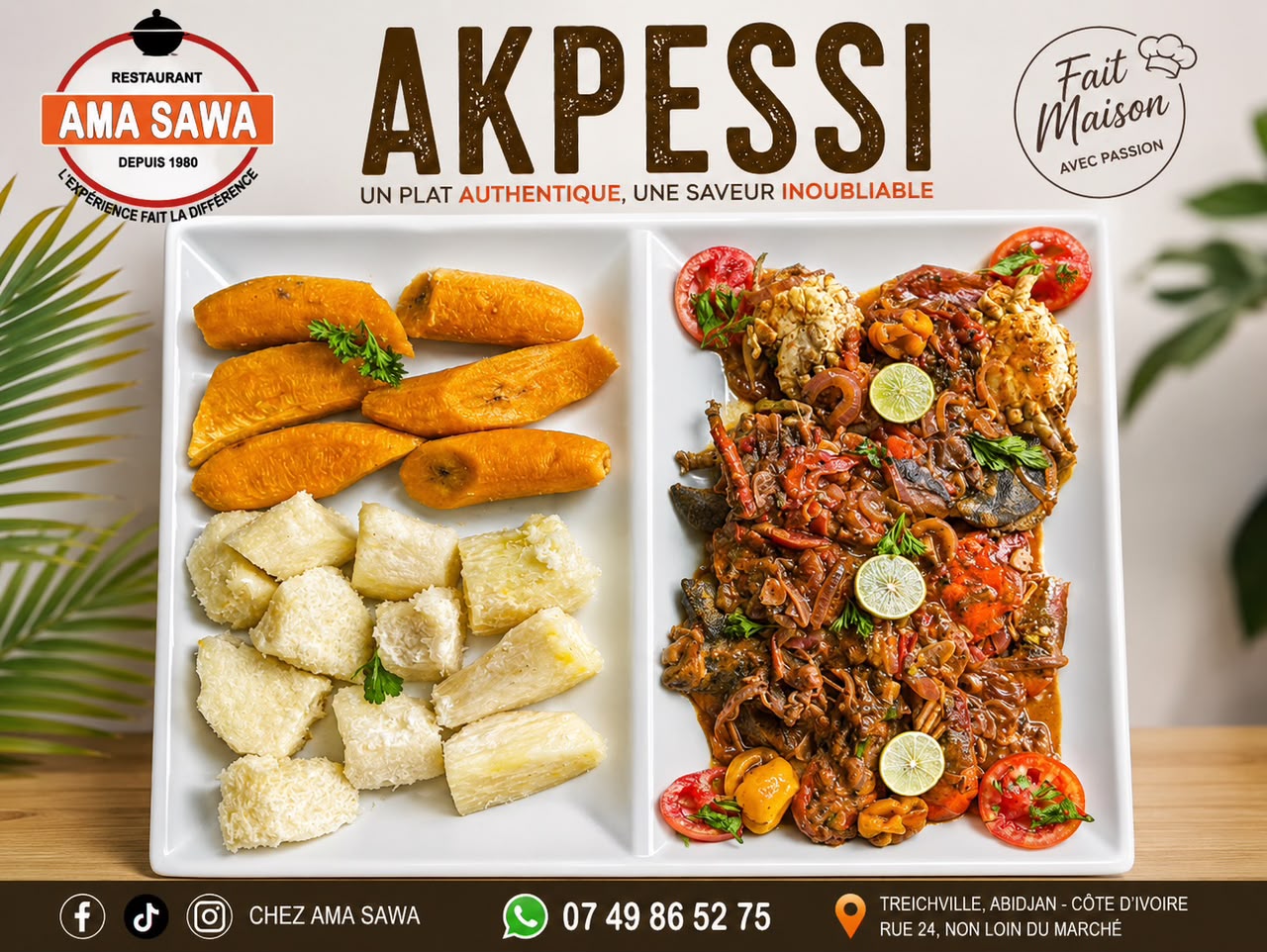 🍽️ Akpessi, un plat authentique et généreux aux saveurs bien relevées, accompagné d’igname et de banane plantain. Une spécialité savoureuse, faite maison avec passion ! 😋🔥